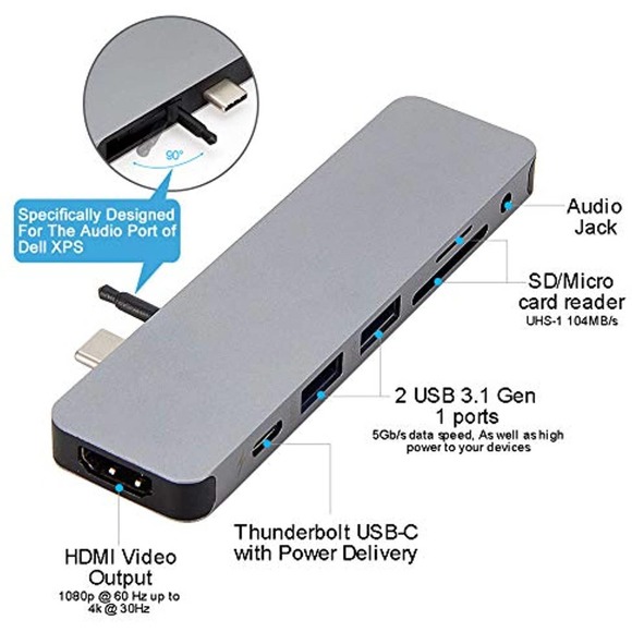 HyperDrive USB-C Hub Adapter, Sanho Solo 7-in-1 Type C Dongle for MacBook Pro, - Picture 3 of 9